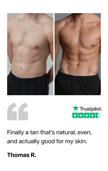 A split image of a shirtless man's torso, showing his abdominal muscles before and after a fitness transformation, wearing black shorts