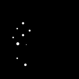A cluster of white dots of varying sizes on a black background