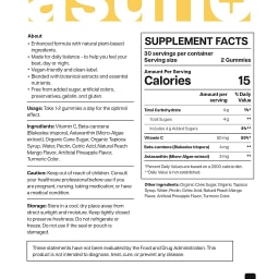 Supplement facts label for a dietary supplement, listing ingredients, nutritional information, and usage instructions.