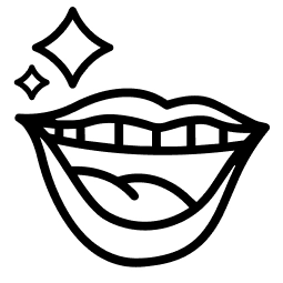 A line drawing of smiling lips with sparkles coming out of the mouth